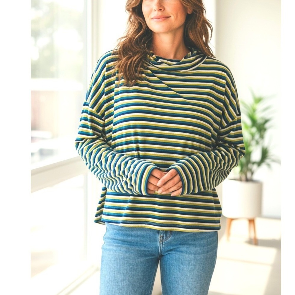 Poof New‎ York Striped Hoodie Long Sleeve Top Women's Size L